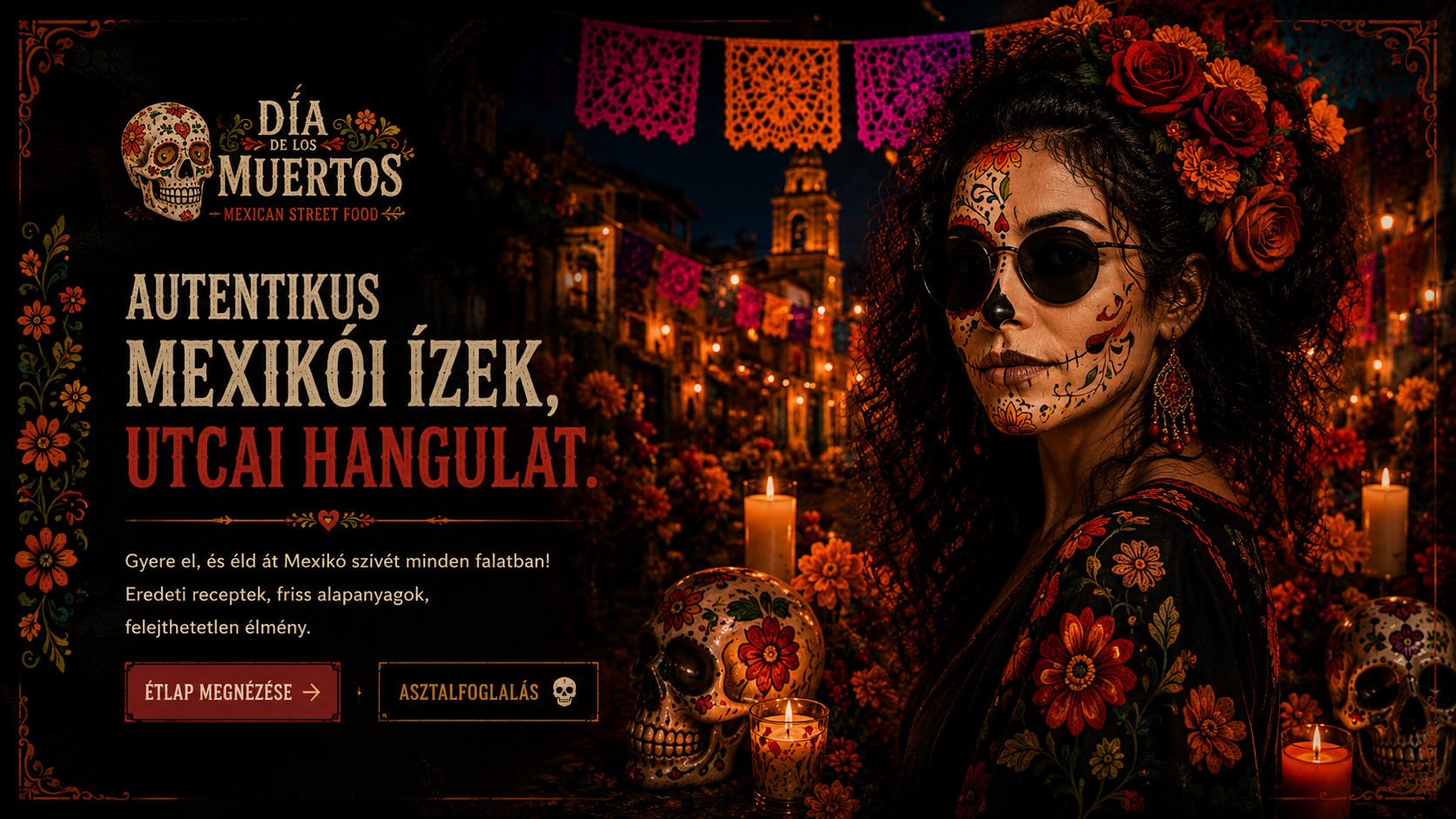 Día de los Muertos mexikói street food webdesign projekt