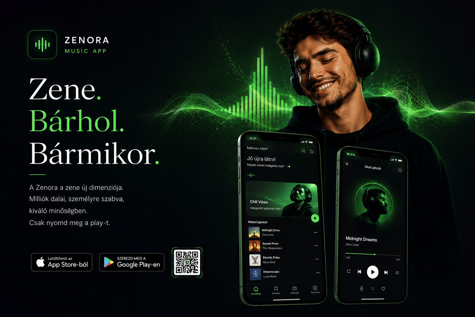 Zenora zenei alkalmazás webdesign és UI projekt